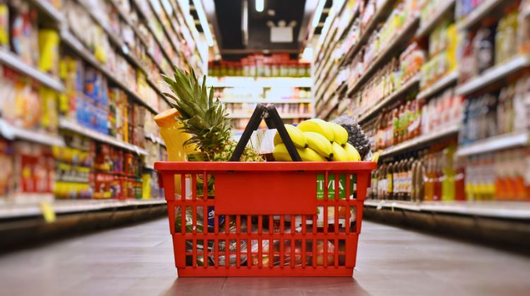 grocery basket in aisle